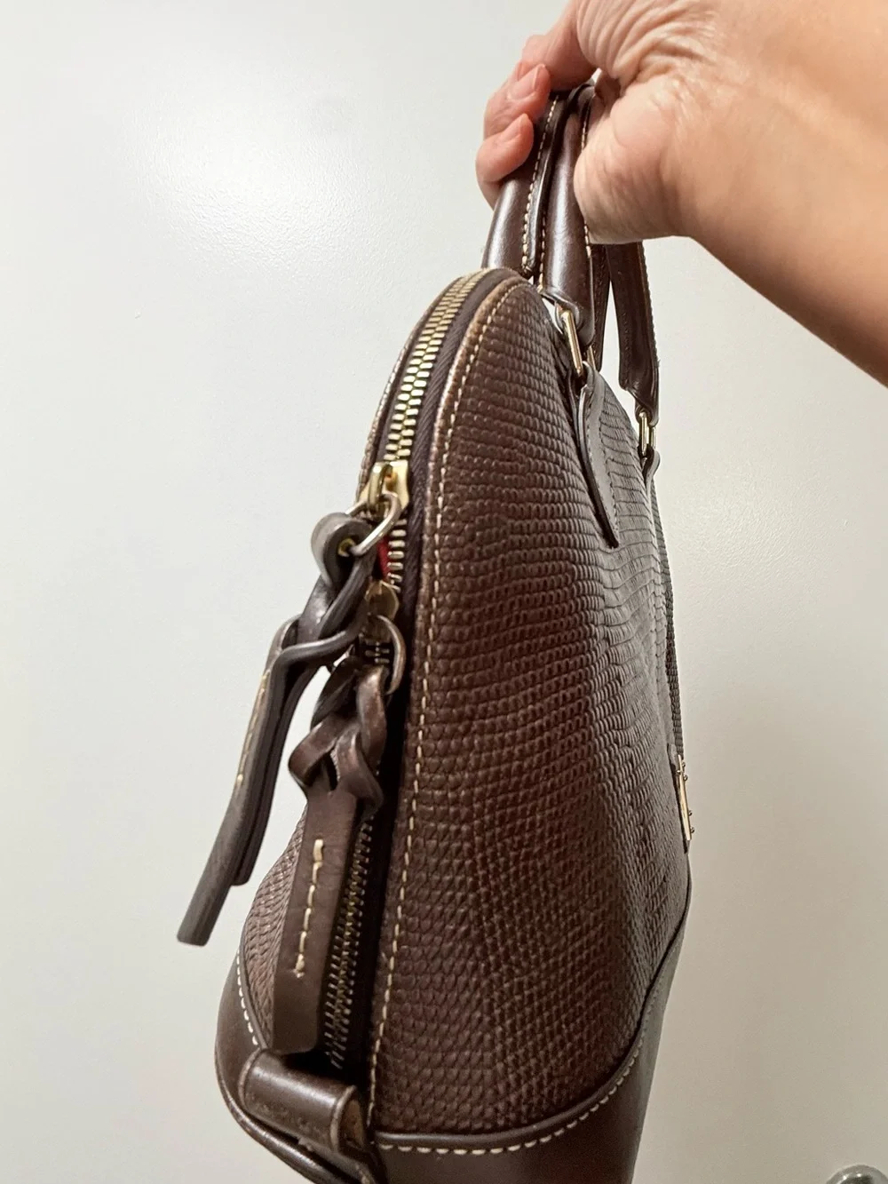 Dooney & Bourke Chocolate Brown Lizard-Embossed Satchel